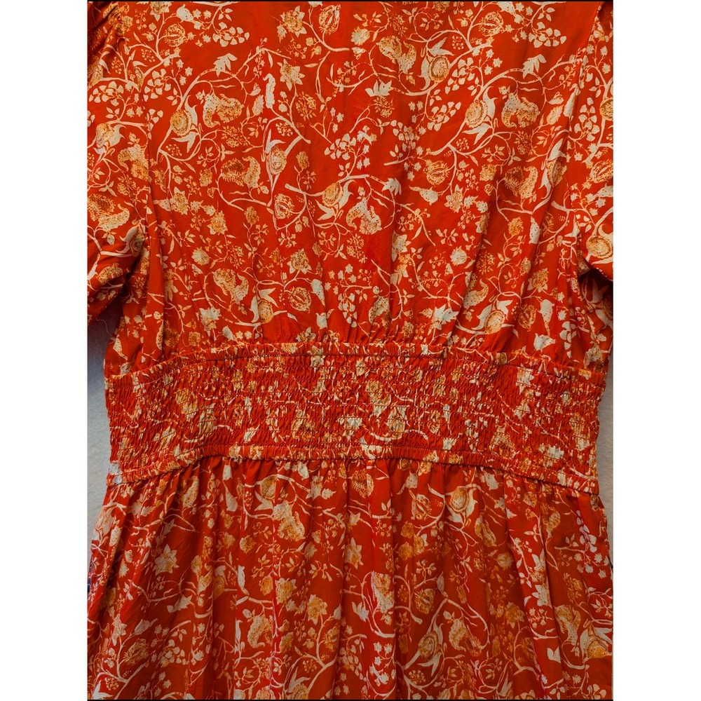 Kalki Koechlin x Max Midi Dress Womens L Red Floral Boho Puff Sleeve Excellent - Picture 12 of 14